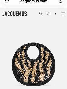Jacquemus Spiaggia Black and Gold Round Raffia Tote dust bag included